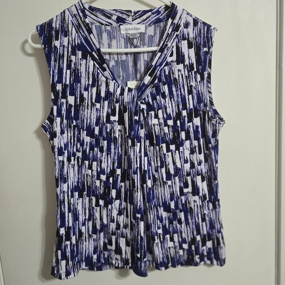 Calvin Klein Blue & White Abstract Print Sleeveless Camisole